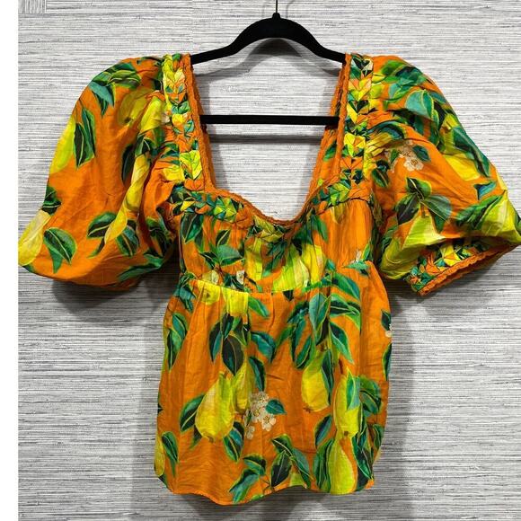 NWTS Farm Rio Orange Chic Pearls Short Sleeve Blouse / Size-Medium - Picture 1 of 12